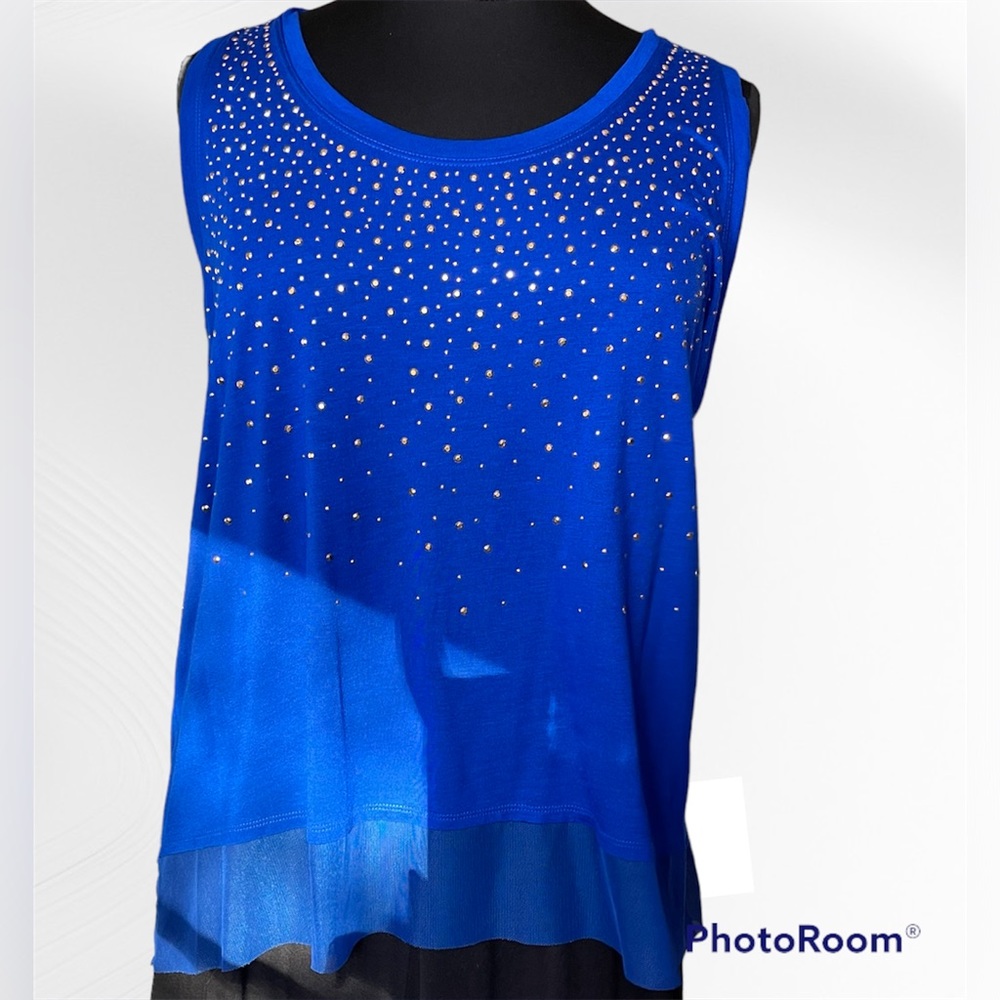 Jennifer Lopez royal blue sleeveless sparkle top. Sh0013